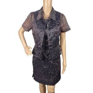 Vtg 90s Insense NY Gray Mauve Phoebe Buffay Embroidered Top + Dress Set SZ 4